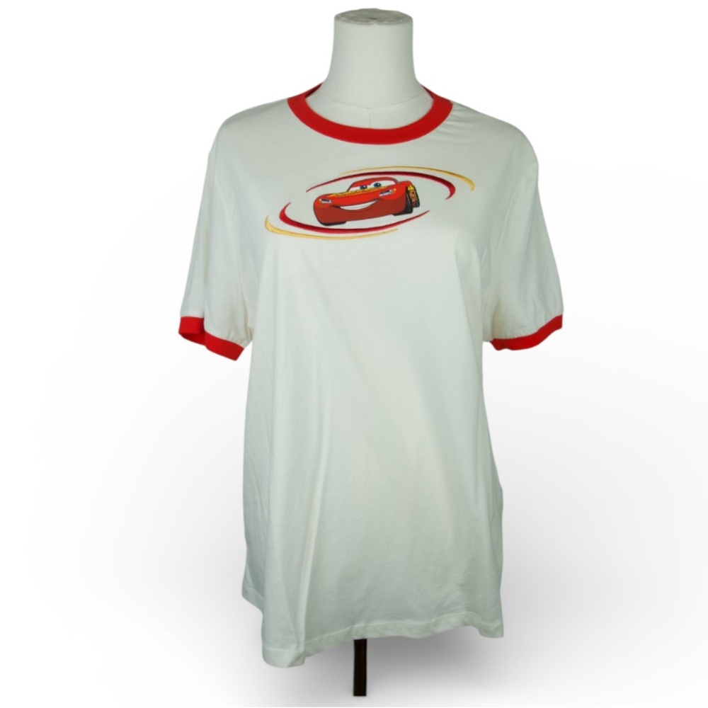 NWT Disney Cars Ringer Tee White Red Trim Graphic T-Shirt | Size M